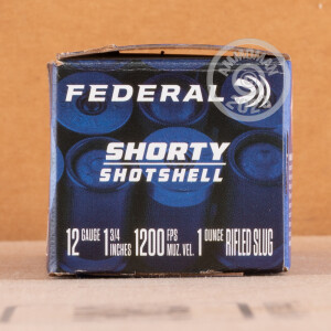 Photo detailing the 12 GAUGE FEDERAL SHORTY SHOTSHELL 1-3/4" 1 OZ. RIFLED SLUG (100 ROUNDS) for sale at AmmoMan.com.