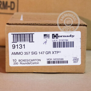 Photo detailing the 357 SIG HORNADY CUSTOM XTP 147 GRAIN JHP (20 ROUNDS) for sale at AmmoMan.com.