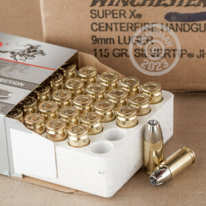 Photograph showing detail of 9MM LUGER WINCHESTER SILVERTIP 115 GRAIN JHP (50 ROUNDS)