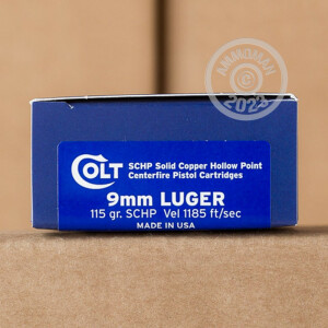 An image of 9mm Luger ammo made by Colt at AmmoMan.com.