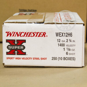 Photo detailing the 12 GAUGE WINCHESTER SUPER-X HIGH VELOCITY 2-3/4" #6 SHOT (25 ROUNDS) for sale at AmmoMan.com.