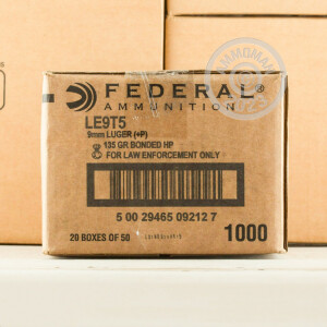 Image of the 9MM +P LUGER FEDERAL PREMIUM LAW ENFORCEMENT 135 GRAIN JHP (50 ROUNDS) available at AmmoMan.com.