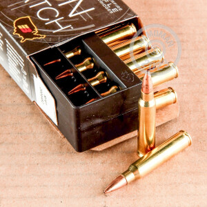 A photograph detailing the 5.56x45mm ammo with Open Tip Match bullets made by Barnes.