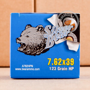 Photo detailing the 7.62X39 SILVER BEAR 123 GRAIN HP (500 ROUNDS) for sale at AmmoMan.com.