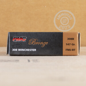 Photograph showing detail of .308 WINCHESTER PMC BRONZE 147 GRAIN FMJ (20 ROUNDS)