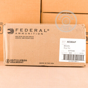 Photograph showing detail of 380 ACP FEDERAL AMERICAN EAGLE 95 GRAIN FMJ (1000 ROUNDS)