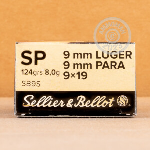 Image of the 9MM LUGER SELLIER & BELLOT 124 GRAIN SP (50 ROUNDS) available at AmmoMan.com.