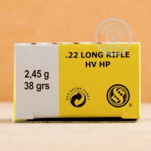 Photograph showing detail of .22 LR SELLIER & BELLOT 38 GRAIN HP (500 ROUNDS)