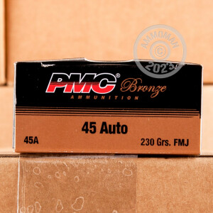 Photo detailing the .45 ACP PMC BRONZE 230 GRAIN FMJ (1000 ROUNDS) for sale at AmmoMan.com.