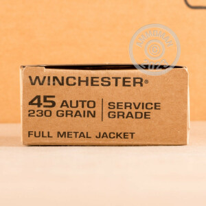 Photograph showing detail of 45 ACP WINCHESTER SERVICE GRADE 230 GRAIN FMJ (500 ROUNDS)