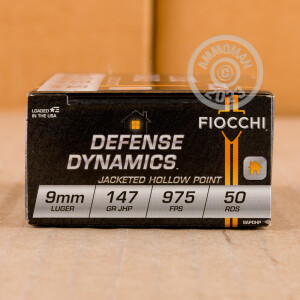 Photo detailing the 9MM LUGER FIOCCHI SHOOTING DYNAMICS 147 GRAIN JHP (50 ROUNDS) for sale at AmmoMan.com.