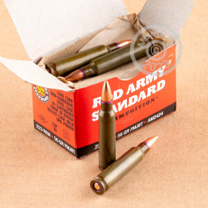 A photograph of 20 rounds of 56 grain 223 Remington ammo with a FMJ-BT bullet for sale.