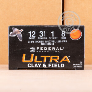 Photo detailing the 12 GAUGE FEDERAL ULTRA CLAY & FIELD 2-3/4" 1 OZ. #8 SHOT (25 ROUNDS) for sale at AmmoMan.com.