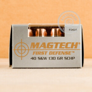Photograph showing detail of .40 S&W MAGTECH FIRST DEFENSE 130 GRAIN SCHP (20 ROUNDS)