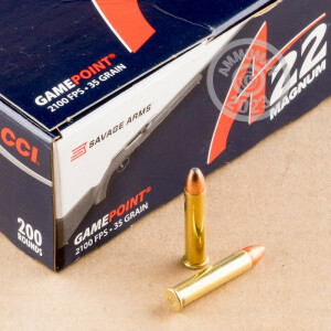  rounds of .22 WMR ammo with Jacketed Soft-Point (JSP) bullets made by CCI.