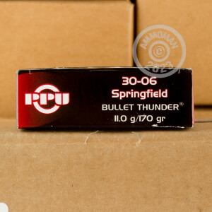 Image of 30.06 Springfield ammo by Prvi Partizan that's ideal for whitetail hunting.