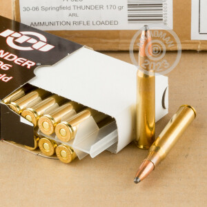 A photograph detailing the 30.06 Springfield ammo with soft point bullets made by Prvi Partizan.