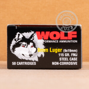 Photo of 9mm Luger FMJ ammo by Wolf for sale at AmmoMan.com.