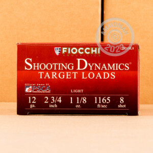 Image of the 12 GAUGE FIOCCHI TARGET SHOOTING DYNAMICS 2-3/4“ 1-1/8 OZ. #8 SHOT (25 ROUNDS) available at AmmoMan.com.
