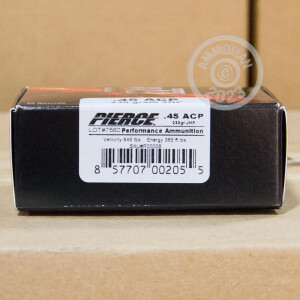 An image of .45 Automatic ammo made by Pierce Performance Ammunition at AmmoMan.com.