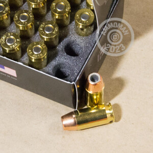 Image detailing the brass case and boxer primers on the Pierce Performance Ammunition ammunition.