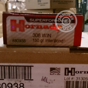 Image of the 308 HORNADY SUPERFORMANCE 150 GRAIN INTERBOND (200 ROUNDS) available at AmmoMan.com.