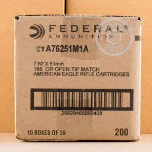 Photo detailing the 7.62X51MM FEDERAL AMERICAN EAGLE 168 GRAIN OPEN TIP MATCH (20 ROUNDS) for sale at AmmoMan.com.