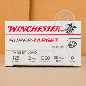 Photo detailing the 12 GAUGE WINCHESTER SUPER TARGET 2-3/4" 1 OZ. #8 SHOT (250 ROUNDS) for sale at AmmoMan.com.