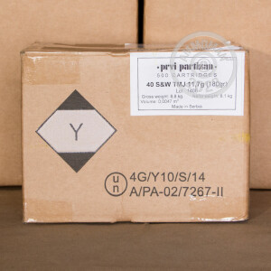 A photo of a box of Prvi Partizan ammo in .40 Smith & Wesson.