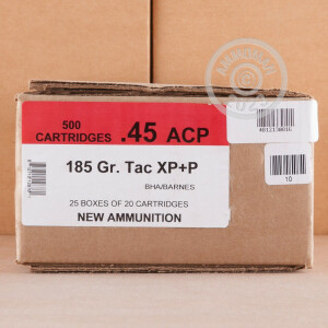 Photo detailing the 45 ACP +P BLACK HILLS 185 GRAIN TAC-XP (20 ROUNDS) for sale at AmmoMan.com.