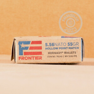 A photograph of 500 rounds of 55 grain 5.56x45mm ammo with a HP bullet for sale.