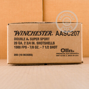 Photo detailing the 20 GAUGE WINCHESTER AA SPORTING CLAYS 2-3/4" 7/8 OZ. #7.5 SHOT (25 ROUNDS) for sale at AmmoMan.com.