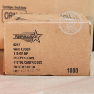 A photo of a box of Independence ammo in 9mm Luger.