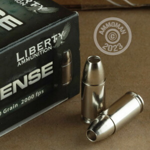 A photo of a box of Liberty Ammunition ammo in 9mm Luger.