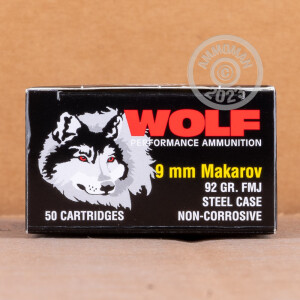 Photo detailing the 9MM MAKAROV WOLF 92 GRAIN FMJ (1000 ROUNDS) for sale at AmmoMan.com.