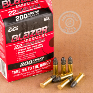  rounds of .22 Long Rifle ammo with Lead Round Nose (LRN) bullets made by Blazer.