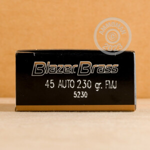 Image of .45 Automatic ammo by Blazer Brass that's ideal for training at the range.