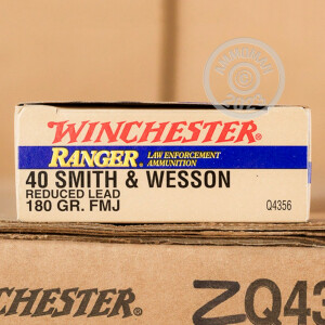 Photo detailing the 40 S&W WINCHESTER RANGER REDUCED LEAD 180 GRAIN FMJ (500 ROUNDS) for sale at AmmoMan.com.