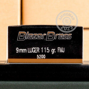 Image of Blazer Brass 9mm Luger pistol ammunition.