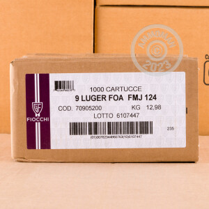 Image of the 9MM FIOCCHI AMMO 124 GRAIN FMJ (1000 ROUNDS) available at AmmoMan.com.