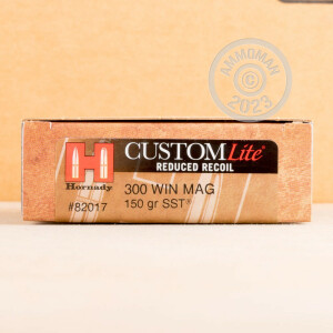 Photo detailing the 300 WINCHESTER MAGNUM HORNADY CUSTOM LITE 150 GRAIN SST (20 ROUNDS) for sale at AmmoMan.com.