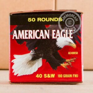 Photo detailing the 40 S&W FEDERAL AMERICAN EAGLE 180 GRAIN FMJ (50 ROUNDS) for sale at AmmoMan.com.