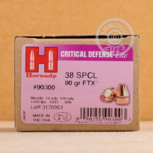 Photo detailing the 38 SPECIAL HORNADY CRITICAL DEFENSE LITE 90 GRAIN FTX (25 ROUNDS) for sale at AmmoMan.com.