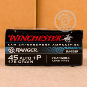Photo detailing the 45 ACP +P WINCHESTER RANGER 175 GRAIN FRANGIBLE (500 ROUNDS) for sale at AmmoMan.com.