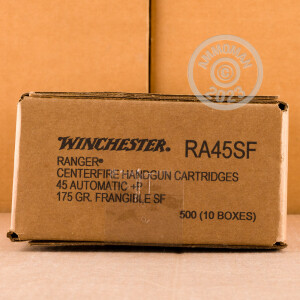 Photograph showing detail of 45 ACP +P WINCHESTER RANGER 175 GRAIN FRANGIBLE (500 ROUNDS)
