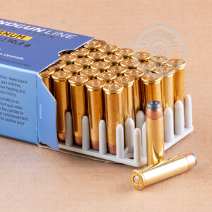 A photograph detailing the 357 Magnum ammo with semi-jacketed hollow-Point (SJHP) bullets made by Prvi Partizan.