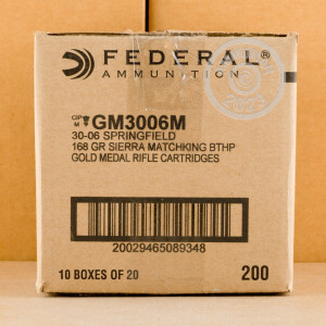 Photo detailing the 30-06 SPRINGFIELD FEDERAL GOLD METAL 168 GRAIN SIERRA MATCHKING HP-BT (20 ROUNDS) for sale at AmmoMan.com.