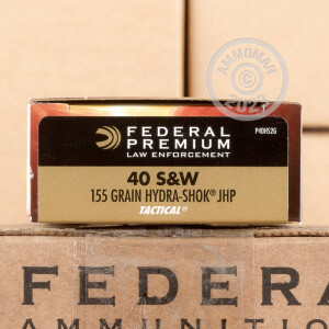 Image of the .40 S&W FEDERAL HYDRA-SHOK TACTICAL 155 GRAIN JHP (1000 ROUNDS) available at AmmoMan.com.