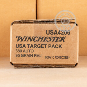 Photograph showing detail of 380 ACP WINCHESTER USA TARGET PACK 95 GRAIN FMJ (500 ROUNDS)