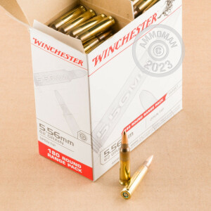 A photo of a box of Winchester ammo in 5.56x45mm that's often used for training at the range.